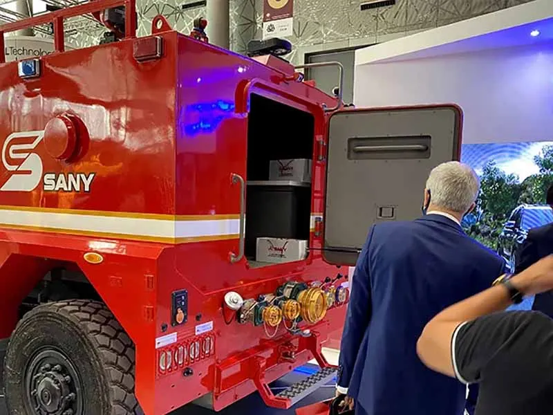SANY high-mobility fire truck on display at Milipol Qatar exhibition